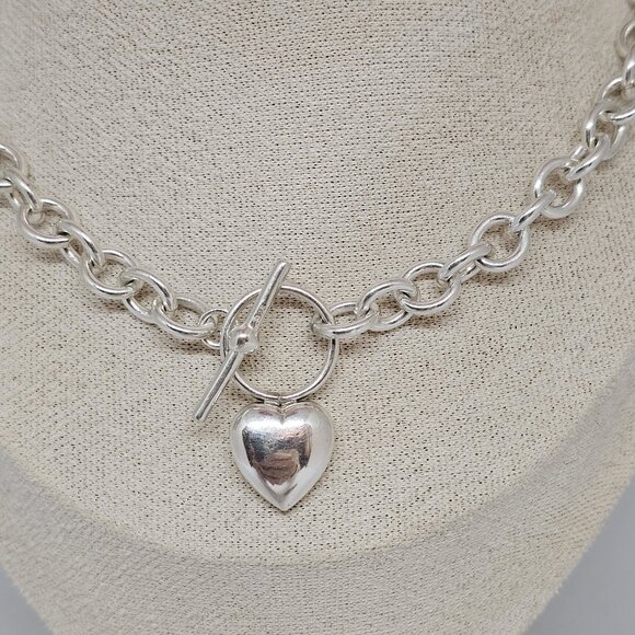 STERLING SILVER 925 HEART TOGGLE NECKLACE 20" - Picture 2 of 12